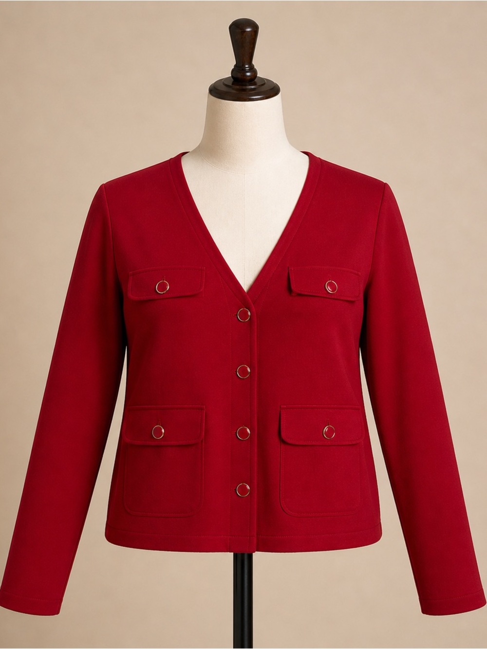 Cato Red V-Neck Ring-Button Jacket